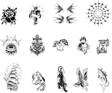 WEEKINK American Traditional Semi-Permanent Tattoo Set for Adults – 14 Realistic Old School Fake Tattoo for Tattoo Sleeve, Waterproof Black Ink, Long Lasting 1–2 Weeks Temporary Tattoo