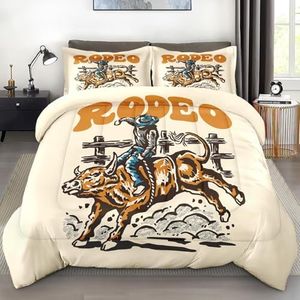 Pamnest Comforter Set Full Size, Bull Cowboy Cowgirl Soft Bedding Set for Kids and Adults, Vintage Country American Comforter Set with Pillowcase, for Bedroom Bed Decor