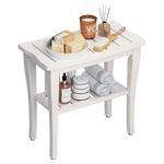 Bamboo Shower Bench Stool with Storage Shelf, Waterproof Shower Chair Spa Bath Seat, Shower Stool for Inside, Bathroom Bench Seat for Adults Elderly Seniors for Indoor or Outdoor Use(White)