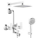 Specule Cube Series Brass, Wall Mixer For Bathroom 3 in 1 with Overhead Shower Set | Mist Hand Shower Set with 1.5 Meter Hand Shower Pipe | Wall Mixer | Shower Set (Chrome)