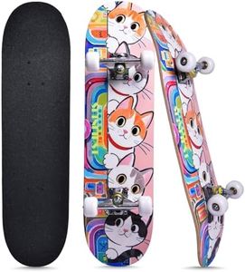 Skateboards for Beginners Kids Boys Girls Teens and Adults, 31 Inch Complete Standard Skateboards with 7-Layer Maple Double Kick Deck Unicorn and Skull Design (Cates)