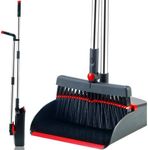 BYUNER Broom Dustpan Set Upright Broom Dustpan Folding Broom with Long Handle for Home Lobby Floor Cleaning Supplies with Extension Pole Dustpans Household Brooms Red