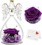 Mom Birthday Giftsfor Mom, Angel Figurines with Real Rose Gifts for Her Mom Grandma,Preserved Rose in Glass Angel Figurines for Mothers Day Christmas Anniversary Birthday Gifts (1Purple)