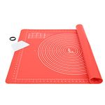 SUPER KITCHEN Extra Large Thick Nonstick Silicone Baking Pastry Mat with Dough Scraper, Nonslip Kneading Board Fondant Rolling Mat, BPA Free, Epoxy Resin Craft Jewelry Casting Mould Mat (71x51cm, Red)