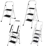 Portable Foldable 4 Step Steel Ladder – Anti Slip Feet – Heavy Duty Step Stool – 150KG Max Capacity – Safety Folding Design – 4 Step Ladder Ideal for Home/Kitchen/Garage