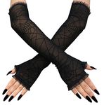 Women Gothic Spider Wed Gloves Halloween Cosplay Party Black Witch Gloves Fancy Dress Party Role Play Costume Long Fingerless Gloves Dress Up Accessory Arm Cover