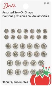 Dritz 81-65 Sew-On Snaps, Size 1/0, 2/0 & 4/0, Nickel-Plated Brass, 36 Count