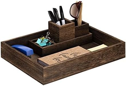 Navaris Set 5x Organizer Scrivania Ufficio - 2x Vassoi Portaoggetti 2x Portapenne Design Moderno e Porta Foglietti Tavolo - Scatoline Legno Paulownia