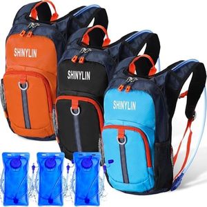 Shinylin 3 Pcs Kids Hydration Backpack with 1.5 L Water Bladder for Kids Hydration Water Backpack Lightweight Insulated Pack for Boys Girls Biking Climbing Running Hiking (Blue,Black,Orange)