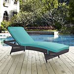 BRISHI Outdoor Swimming Poolside Lounger Beach Sunbathing Lawn Patio Chaise Lounge Sun Lounger Chair Adjustable Backrest (Dark Brown + SkyBlue)