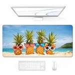 Auhoahsil Large Mouse Pad, Full Desk XXL Extended Gaming Mouse Pad 35" X 15", Waterproof Desk Mat w/Stitched Edge, Non-Slip Laptop Computer Keyboard Mousepad for Office & Home, Beach Pineapple Design