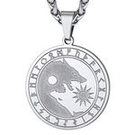 Viking Nordic Yin Yang Wolf Necklace for Men Women 316 Stainless Steel Round Pendant with 22'' Chain