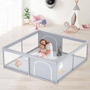 XVISHX Baby Playpen, 79''x79'' Extra Large Playpen for Babies and Toddlers, Baby Fence Play Pen for Indoor & Outdoor, with Soft Breathable Mesh Grey