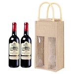 Qchomee Wine Bottle Carrier Bags Wine Gift Bags with Rattan Handles Natural Linen Double/Single Wine Bottle Bags For Champagne/Wine Present, Wedding/Birthday/Christmas Party Favors