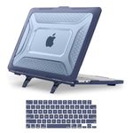 MOSISO Compatible with MacBook Air 13 inch Case 2024 2023 2022 M3 A3113 M2 A2681, Honeycomb Heavy Duty TPU Bumper Plastic Hard Case with Fold Kickstand&Keyboard Skin for MacBook Air 13.6, Navy Blue