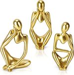 Thinker Statue Gold Decor Abstract Art Sculpture, Golden Resin Collectible Figurines for Home Living Room Office Shelf Decoration, Great Gift Ideas (Gold)