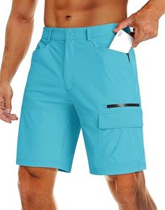 MAGCOMSEN Mens Outdoor Shorts with Pockets Quick Dry Cargo Shorts Lightweight Hiking Shorts Ice Blue,30