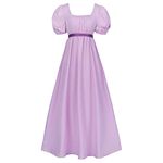 HEQU Regency Dresses for Women with Satin Sash Ruffle Empire Waist Dress Gown, Light Purple, XX-Large