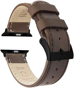BARTON WATCH BANDS - Saddle Brown Leather & Stitching (Black Hardware) Top Grain Leather Watch Bands Compatible with Apple Watch Models - 1, 2, 3, 4, 5, 6, 7, 8, 9, 10, SE, Ultra & Ultra 2 - (38mm/40mm/41mm)
