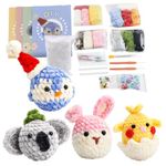 PATPAT® 4Pcs DIY Crochet Kit for Beginners | Cartoon Chenille Animals, Cute Keychains, Desk Decor, Starter Kit with Milk Cotton Yarn and Tools | Perfect DIY Gift for Kids & Adults