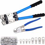 Solsop Battery Cable Crimping Tool 10-1/0 AWG for Battery Terminal Crimper with 60PCS Copper Ring Terminals 8 Sizes and Wire Cutter, Heavy Duty Wire Lugs, Copper Lugs