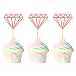 Blumomon 24Pcs Rose Gold Diamond Cupcake Toppers Glitter Diamond Cupcake Picks for Bridal Shower Engagement Wedding Anniversary Party Cake Decorations Supplies