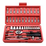 Egofine 46 Pieces 1/4" Drive Socket Set&Tool Sets, Ratchet Wrench Set with Bit Socket Set Metric and Extension Bar for DIY, Car Repair and Household with Storage Case