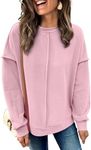 AUTOMET Women's Pullover Sweatshirts Lightweight Crewneck Hoodies Long Sleeve Sweaters Fall Casual Outfits 2024 Pink M