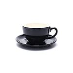 Coffeezone Free Pour Coffee Cup and Saucer, Small Cappuccino and Double Espresso, Ceramic Coffee Cups for Coffee Shop and Barista (Glossy Black, 5 oz)