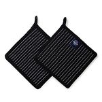 Encasa XO Oven Microwave Pot Holders Trivets 21 cm (2 pc) for Kitchen Cooking & Baking - Heat Resistant, Thick & Safe, Protection of Hands from Hot Utensils, Grill, BBQ - Butcher Stripes Black