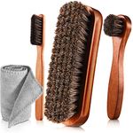 4 Pcs Horsehair Shine Shoes Brush Kit Polish Dauber Applicators Cleaning Leather Shoes Boots Care Brushes Suede Cleaner Brush with Microfiber Shoe Cloth