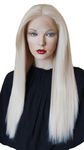 CiCiCa - “Kiki”, Lace Front Wigs, 28 Inches Long Wig, Straight Wig with Side Bangs, Bleach White Blonde Wig, Swiss Lace Wig, Premium Heat-Resistant Synthetic Hair Replacement Wigs for Women.