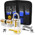 32Pcs Lock Picking Set, Bilibunny Lockpicking Tools with 3 Clear Padlock and Professional Training Locks Tool for Lock Pick Set for Beginners & Locksmith Training, Practice Lock Picks (Blue)