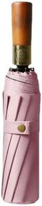 NW 1776 UV Large Sun&Rain Wood Handle Folding Umbrella, Monochrome Simple Design British Style Business Umbrella, Automatic Opening and Closing Umbrella (Pink)