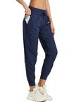 Willit Women's Studio Joggers Hiking Travel Dance Pants Striped Workout Lounge Drawstring Pants with Pockets Navy Blue 6