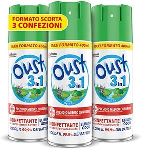 OUST 3in1 Spray Elimina Odori Disinfettante - 3 Confezioni da 400ml