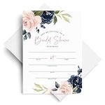 Bliss Collections Bridal Shower Invitations with Envelopes, Pack of 25 Floral Invites for Weddings, Showers, Parties and Receptions in Navy, Pink, Coral, Greenery, Fill-In Single-Sided Cards, 5x7