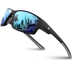 RIVBOS Polarized Sports Sunglasses Driving Glasses Shades for Men TR90 Unbreakable Frame for Cycling Baseball RB831 (RB861-Black,Blue Iced Lens)