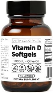 Santa Cruz Paleo Vitamin D Supplement, for Bone Health, Immune Support, 5000 i.u. Per Softgel, Gluten Free, Keto, Sugar Free, Paleo, Olive Oil for Absorption, Natural Ingredients, 60 Softgels