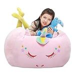 Yoweenton Unicorn Bean Bag Chair for Girls Room Decor, Stuffed Animal Storage, Kids Chairs, Toy Organizers Storage Beanbag Large Size 24x24 Inch Velvet Extra Soft Cover ONLY