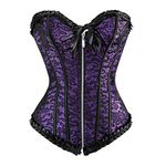 TNASA Women's Basque Vintage Lingerie Waist Cincher Lace up Boned Bustier Corset Top with Zipper Shapewear Purple