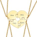 VNOX 4pcs Customize Personalised Broken Heart Necklace/Friendship/Love Family Heart Puzzle Matching Couple Pendant Necklaces for Lover Friend BFF,Stainless Steel Jewellery,Free Engraving