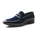 Bruno Marc Men's Tuxedo Patent Loafers Classic Velvet Slip-on Dress Shoes, Blue, 8