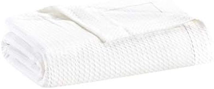 Madison Park Egyptian Cotton Luxury Blanket White 90x90 Full/Queen Size Knit Premium Soft Cozy 100% Cerified Egyptian Cotton For Bed, Couch or Sofa