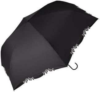 [2024] Wpc. 801-4C02 Parasol Folding Umbrella, Light Shielding Ribbon Embroidery Scallop, Mini, Black, Rain or Shine, Ribs, 21.7 inches (55 cm), Large, Hand-Opened, Women's, Ribon, Girly, Feminine,