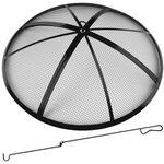 RGJ Fire Pit Screen 30 Inch Round, Heavy Duty Collapsible Outdoor Fire Pit Spark Screen with Handle & Poker Mesh Fire Pit Screen Easy-Opening Mesh Fire Pit Lid for Outdoor Patio Backyard, Black