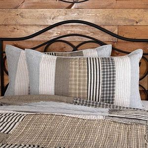 VHC Brands Ashmont Quilted King Sham Cozy Soft Cotton Pillow Cover Farmhouse Country Rustic Gray White Tan 21x37