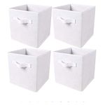 BonChoice Pack of 4 Foldable Storage Cubes Boxes with Handle for Home Organization, Fabric Wardrobe Storage Box Organizer Basket Bins for Clothes Beddings Toys Towels, Collapsible & Durable (White, 4)