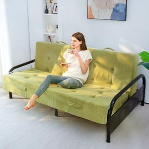 MAXYOYO 8" Full Size Folding Mattress with Handles, Tufted Foldable Couch Bed(Frame Not Included), Versatile Folding Mattress for Floor Sleeping, Living Room & Guest Room, Green