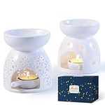 Bochee Wax Melt Burners Essential Oil Burners Set of 2 with Gift Box - Star and Flower Pattern, Aromatherapy Aroma Burner Ceramic Tealight Candle Holder for Home Decor Meditation